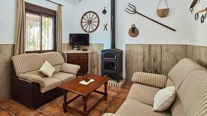 Una televisión, una chimenea