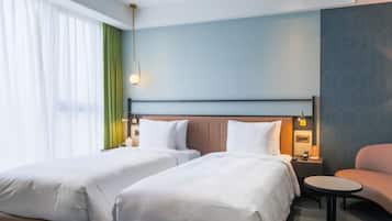 Habitación panorámica con 2 camas individuales, 2 camas individuales, no fumadores, bañera | Ropa de cama de alta calidad y edredones de plumas