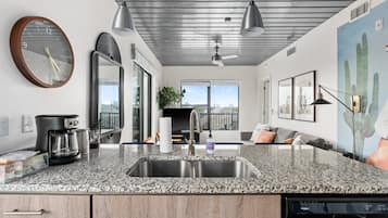 Superior Apartment, 2 Bedrooms | Private kitchen | Full-sized fridge, microwave, oven, stovetop