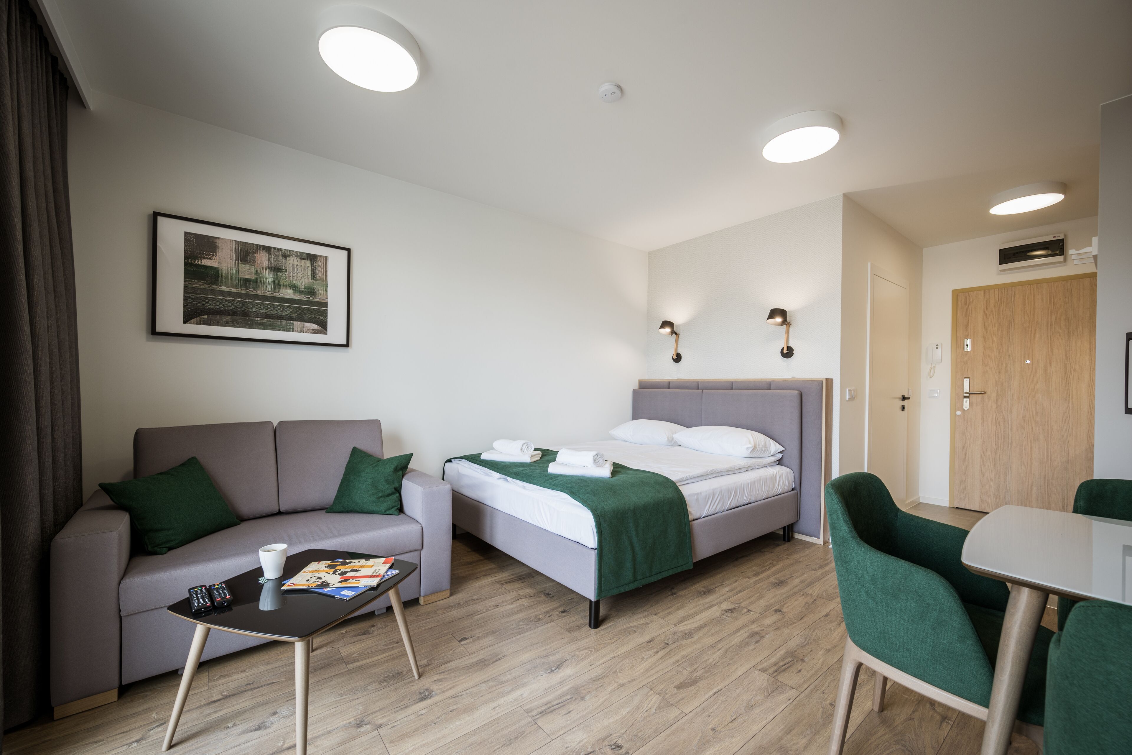 Elite Studio | Living area | 43-inch flat-screen TV with cable channels, LED TV, first-run films