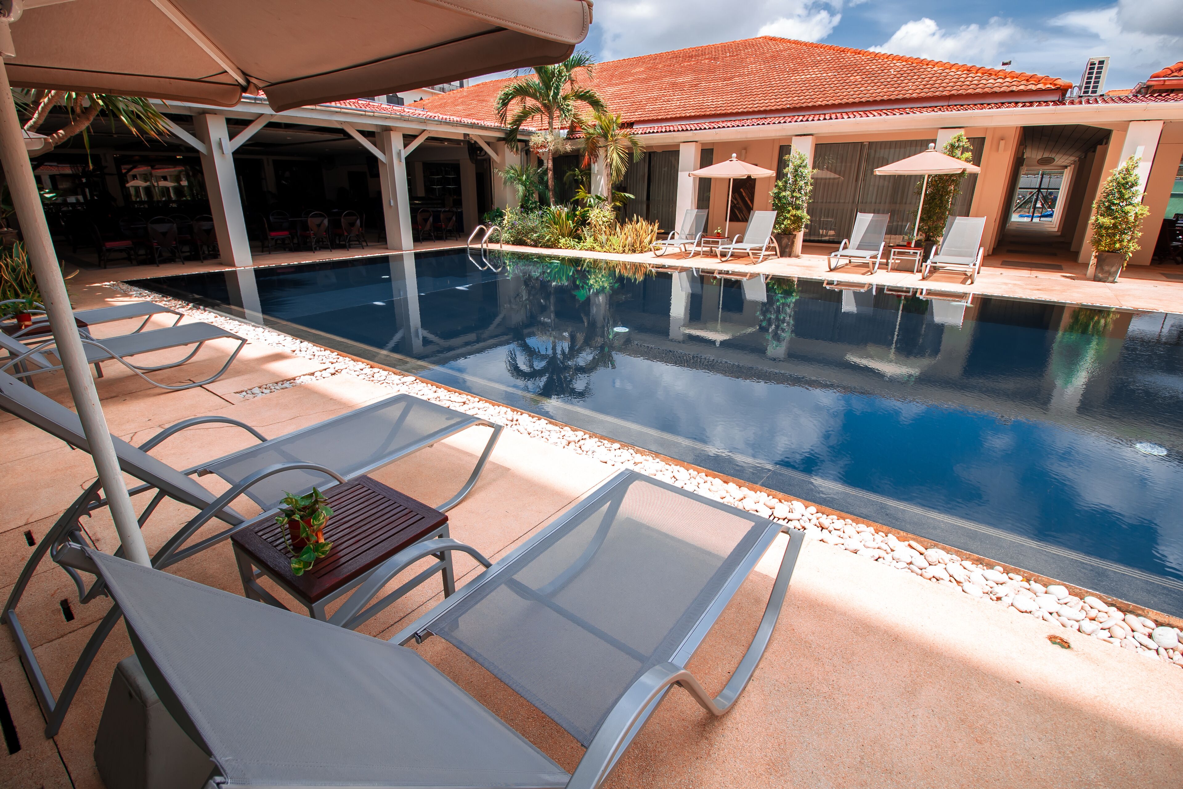 Piscina a l'aire lliure i gandules 