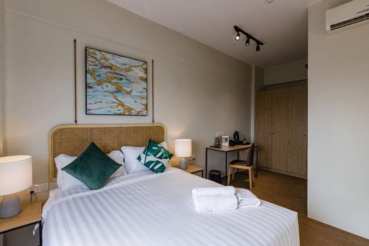 1 bedroom, desk, iron/ironing board