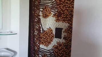 Shower, rainfall showerhead, slippers, bidet