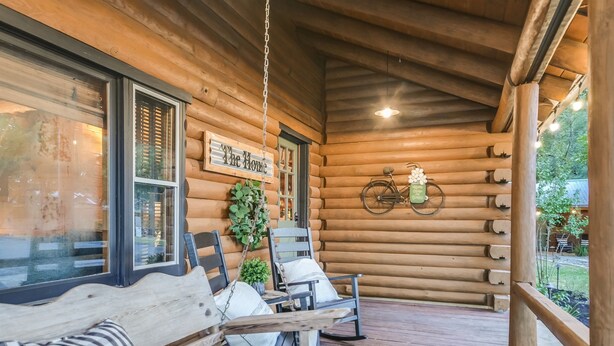 Unclassified image, 1 of 20, button - Creek House at Cabins on the Square | 2BR Log Cabin on Wimberley Square (Wimberley)