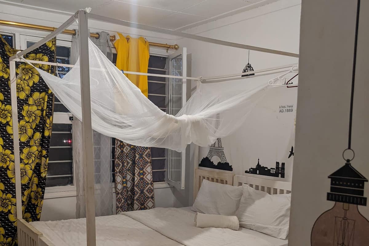 Blackout curtains, bed sheets