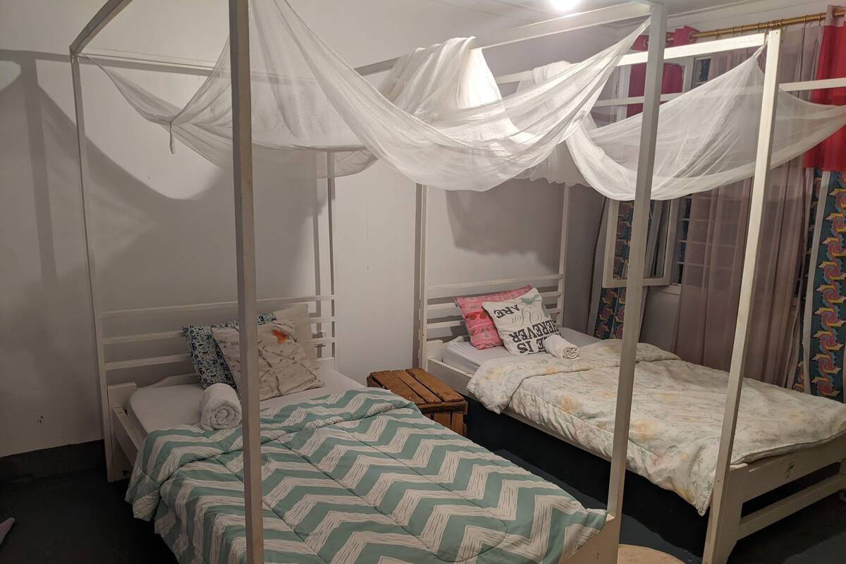 Blackout curtains, bed sheets