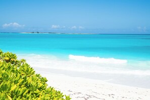 On the beach, sun loungers, beach towels
