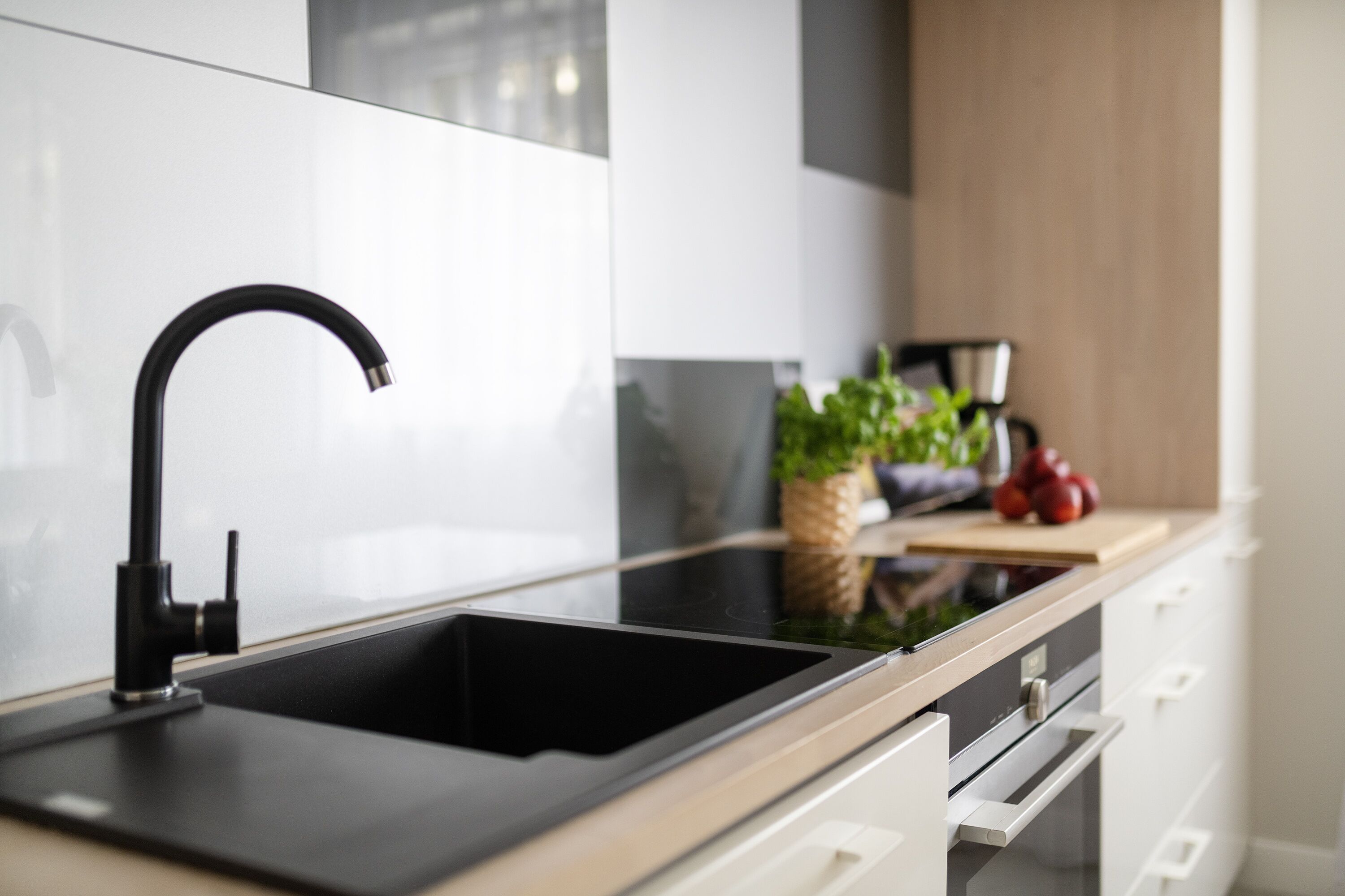 Apartemen Deluks | Dapur pribadi | Lemari es besar, oven, kompor, dan mesin pencuci piring