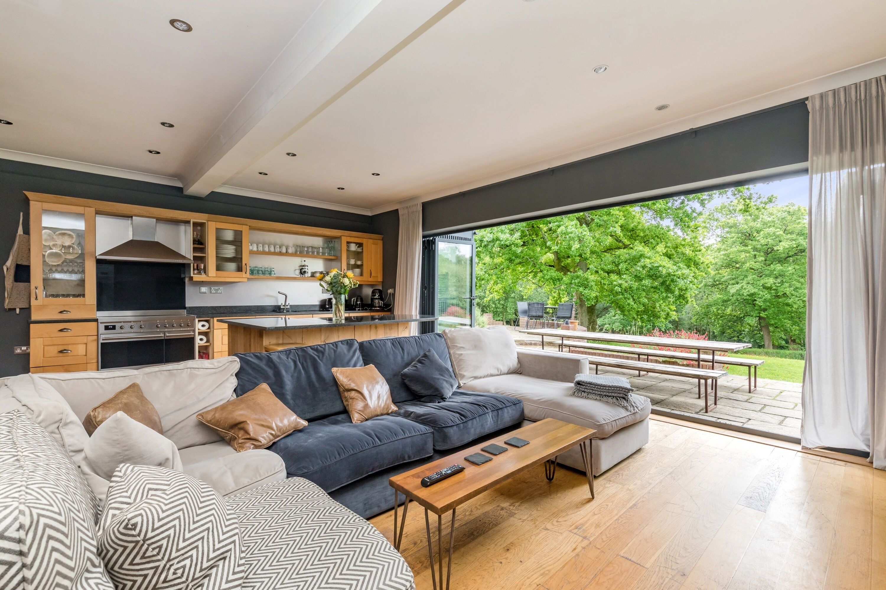 Smart TV, fireplace, video games, DVD player