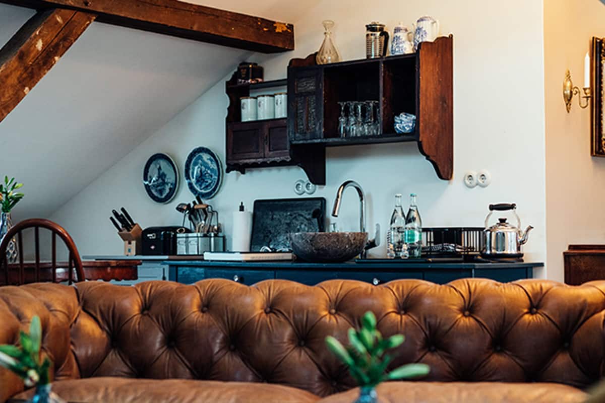 Apartment (Delphi) | Eigene Kochnische | Mini-Kühlschrank, Wasserkocher mit Kaffee-/Teezubehör, Wasserkocher