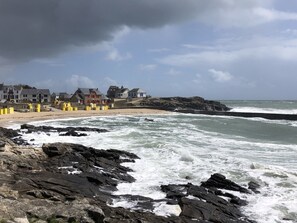Plage, chaises longues