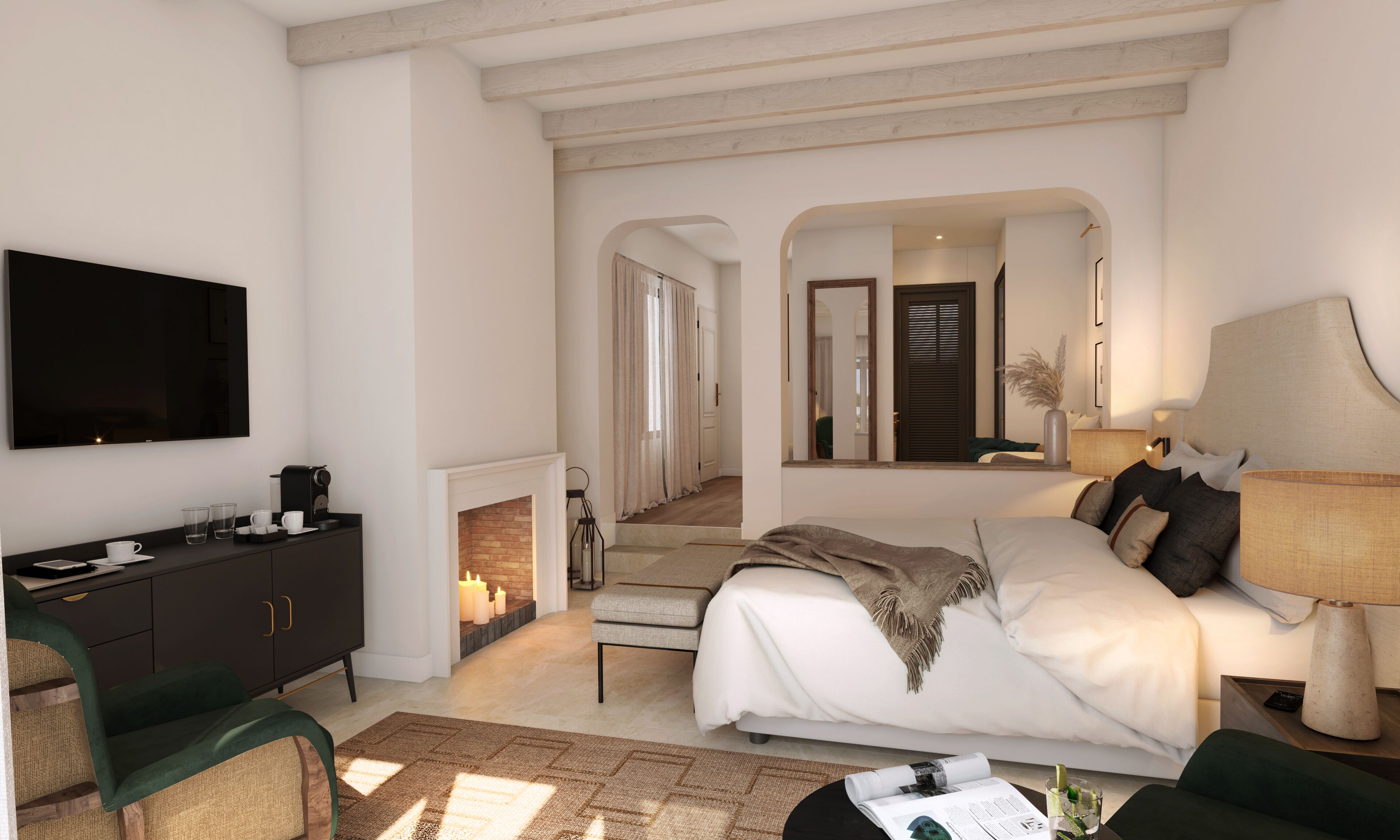 Minibaari, tallelokero huoneessa, pimennysverhot, äänieristys