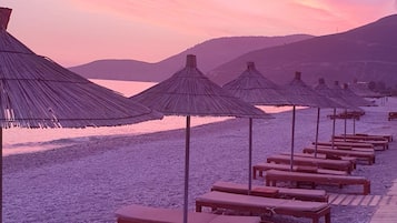 Private beach, sun-loungers, beach umbrellas, beach volleyball