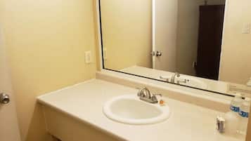 Combined shower/bathtub, free toiletries, hair dryer, towels