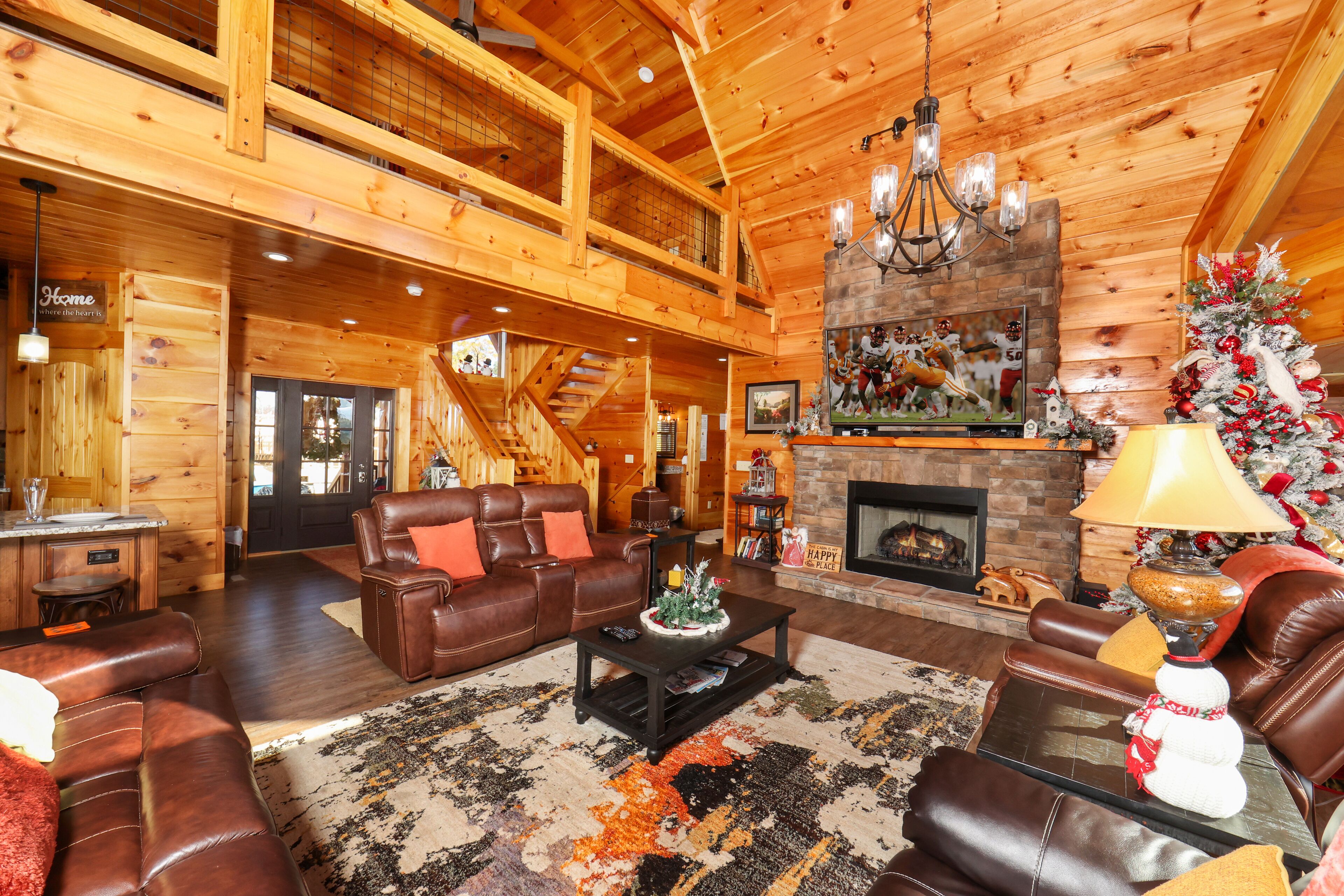 Smart TV, fireplace, video games, DVD player