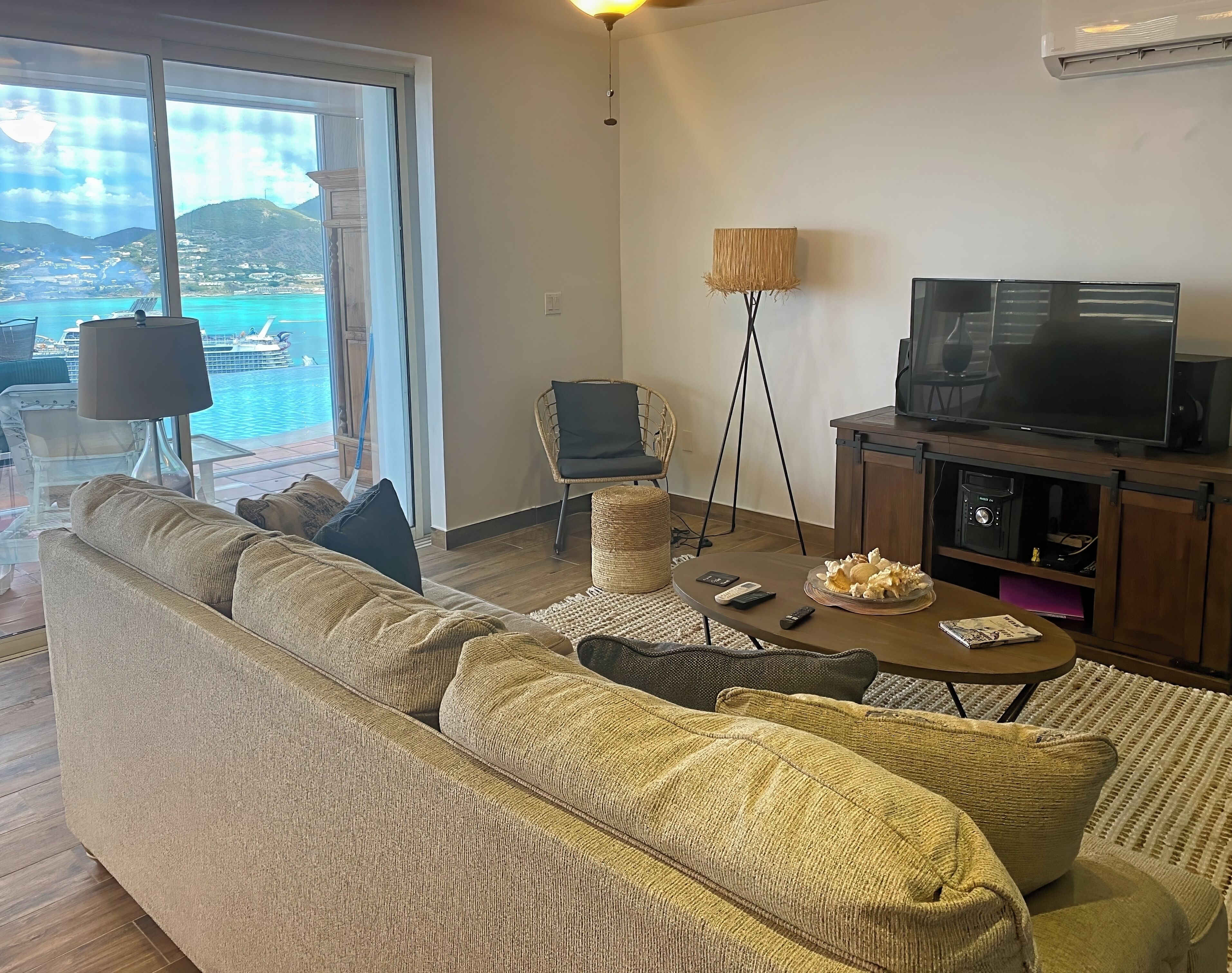 TV, DVD player, books, video library