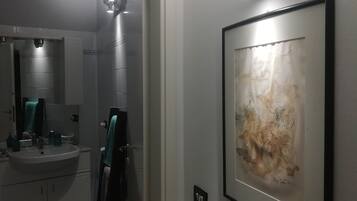 Hair dryer, bathrobes, towels, soap