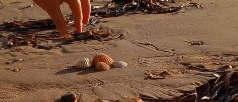 På stranden och solstolar