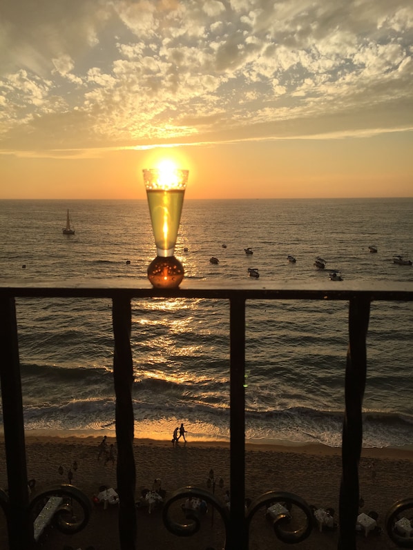 On the beach, sun-loungers, beach towels