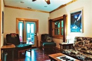 TV, fireplace, DVD player, books