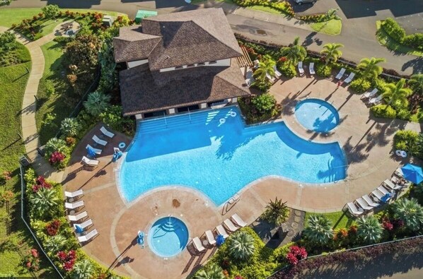Outdoor pool, a heated pool - Poipu Pili Mai 4 Bedroom Condo with Ocean Views, Pool & Golf Course Access (Koloa)