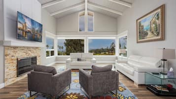 Smart TV, fireplace, offices, printers