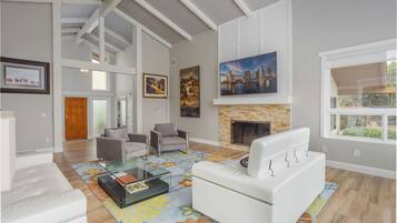 Smart TV, fireplace, offices, printers