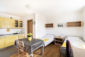 Basic Studio, 2 Twin Beds | Private kitchen | Fridge, stovetop, electric kettle, toaster - Apartments Medved (Koper)