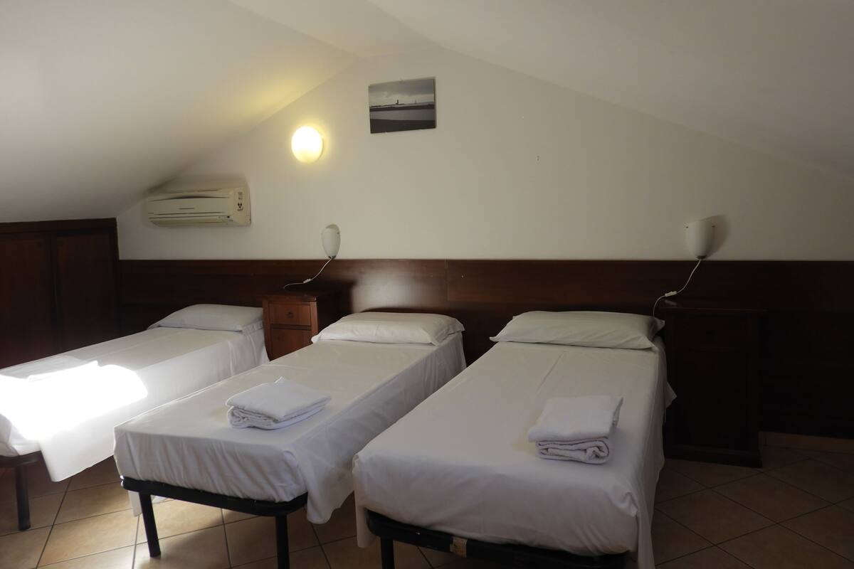 Quarto triplo básico, 3 camas de solteiro, suíte | Edredons de pluma, Wi-Fi de cortesia, roupa de cama