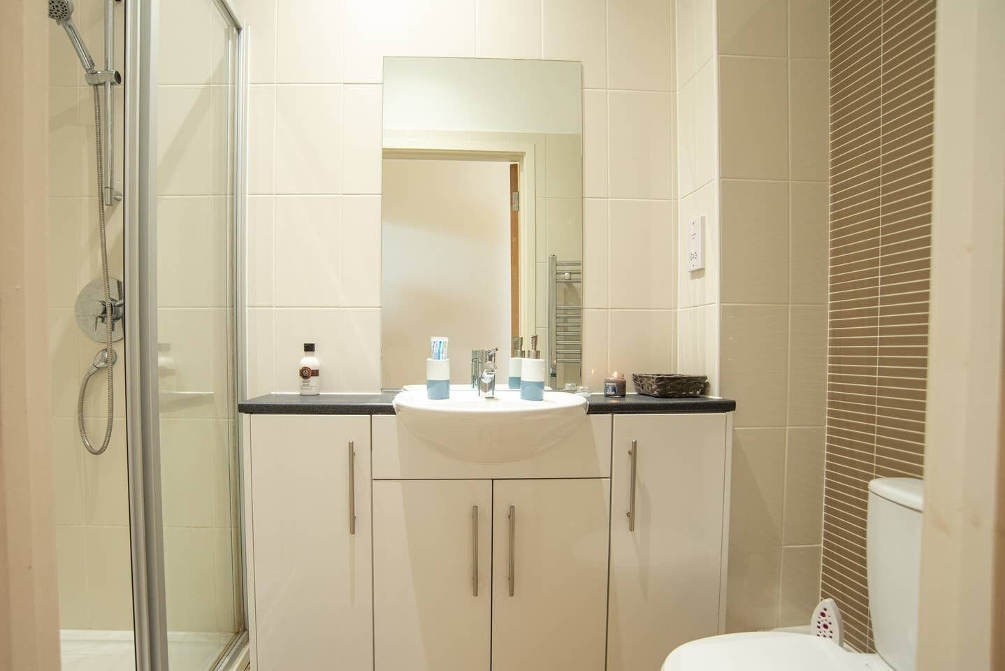 Apartment | Bathroom | Hair dryer, towels, soap, toilet paper