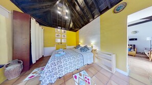 1 bedroom, desk, iron/ironing board, travel cot