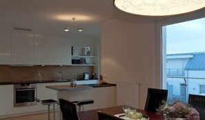Apartment, 3 Bedrooms, Sauna (Balcony) | Private kitchen | Coffee/tea maker, full-sized fridge, microwave, stovetop - Ney 3 (Norderney)