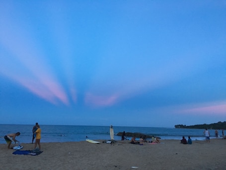 On the beach, white sand