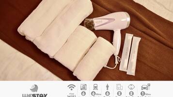 Hair dryer, towels