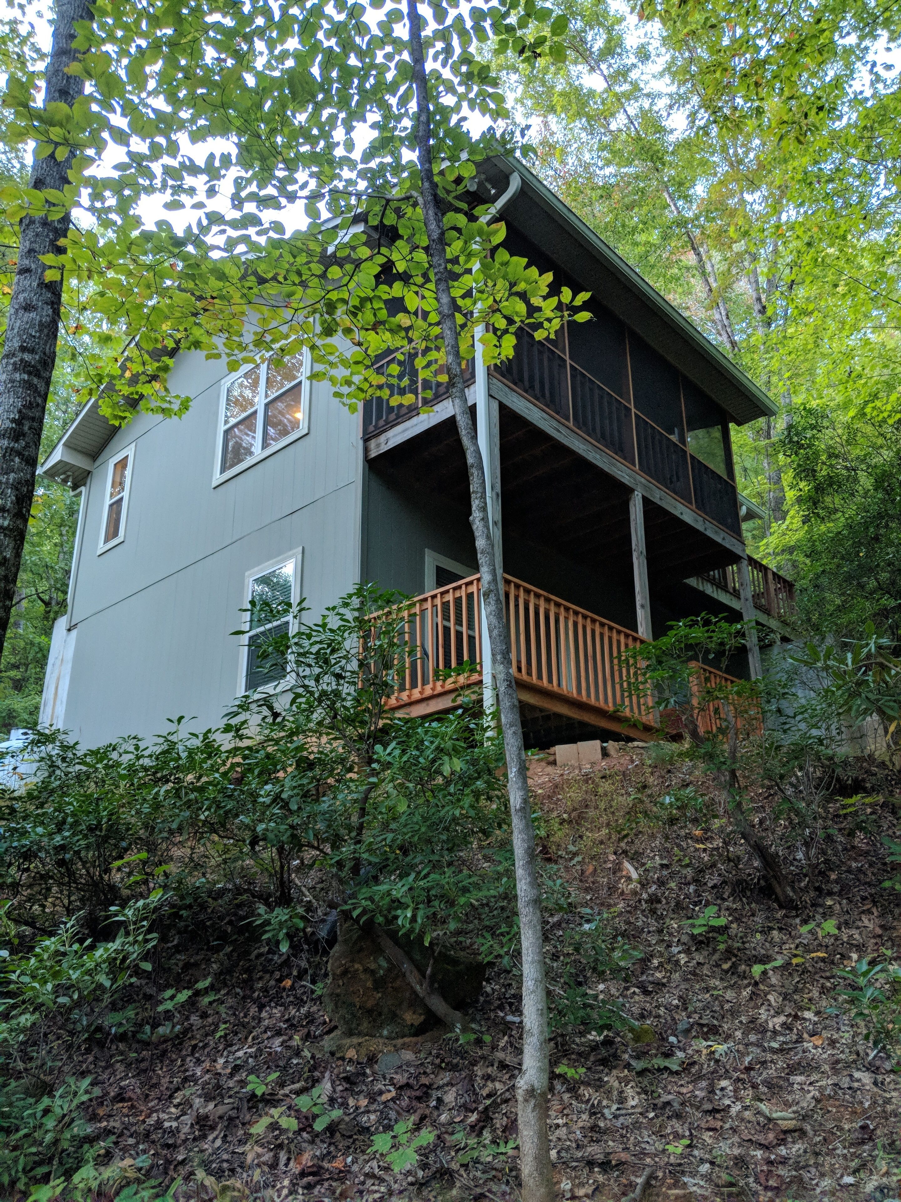 Secluded cabin, yet 3 minutes from town. Has Wi-Fi and land line phone. 