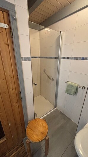 Shower, hair dryer, towels, soap - Comfortable holiday home with sauna (Mirow)