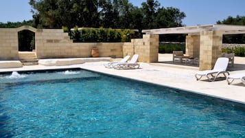 Outdoor pool, pool umbrellas, pool loungers