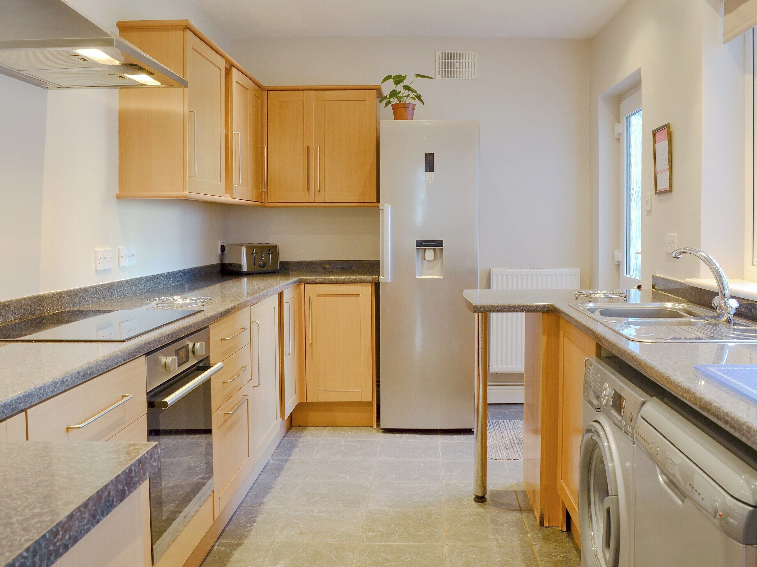 Oven, dishwasher, high chair, cookware/dishes/utensils