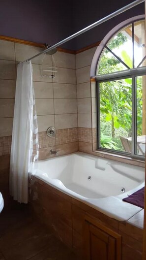 Ensemble douche/baignoire, baignoire à jets, serviettes fournies, savon