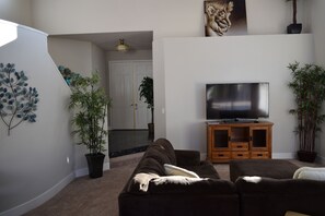 Smart TV, fireplace, video games, table football