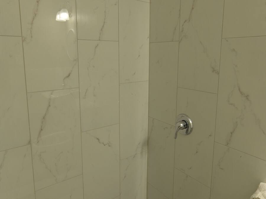 Combined shower/bathtub, free toiletries, hair dryer, towels