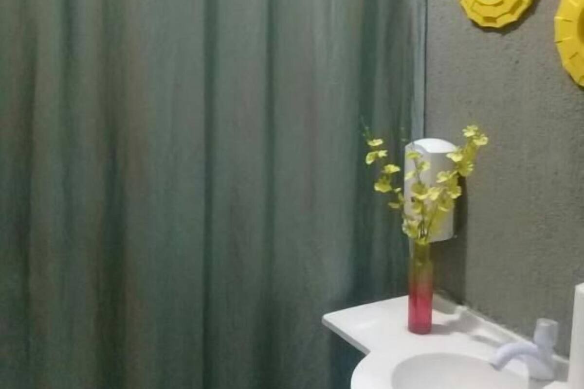 Shower, towels, soap, toilet paper