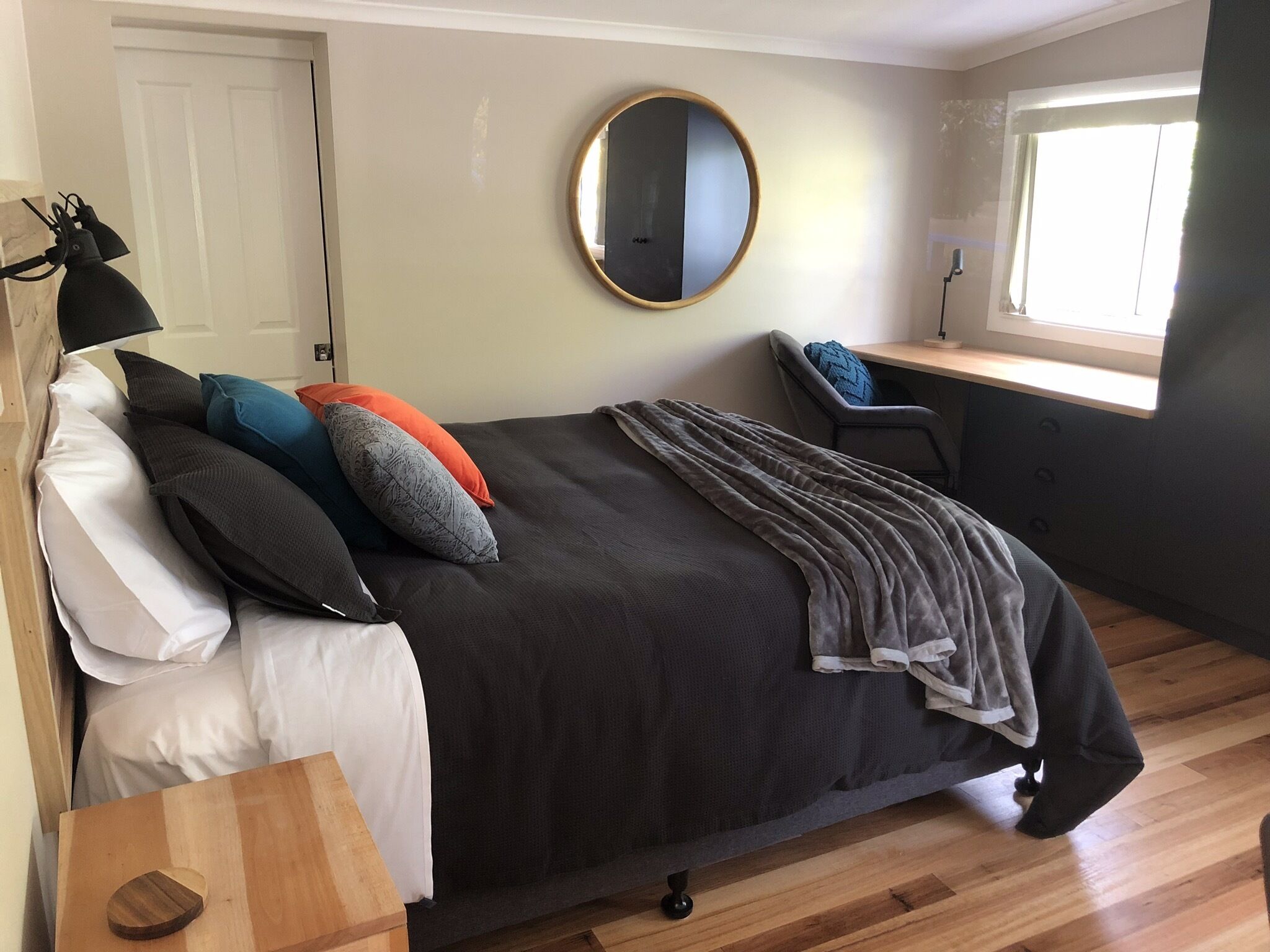 1 bedroom, desk, iron/ironing board, travel cot