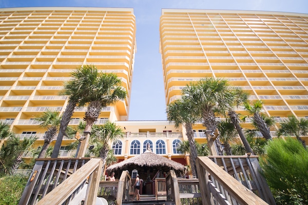 Beach side view of Calypso Resort and Towers.