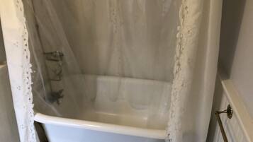 Combined shower/tub, hair dryer, towels, toilet paper