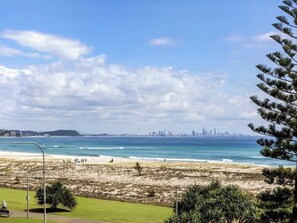 Overlooking the public beach and city skyline, this location offers stunning ocean views.