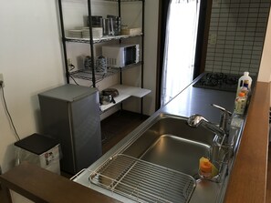 Fridge, microwave, electric kettle
