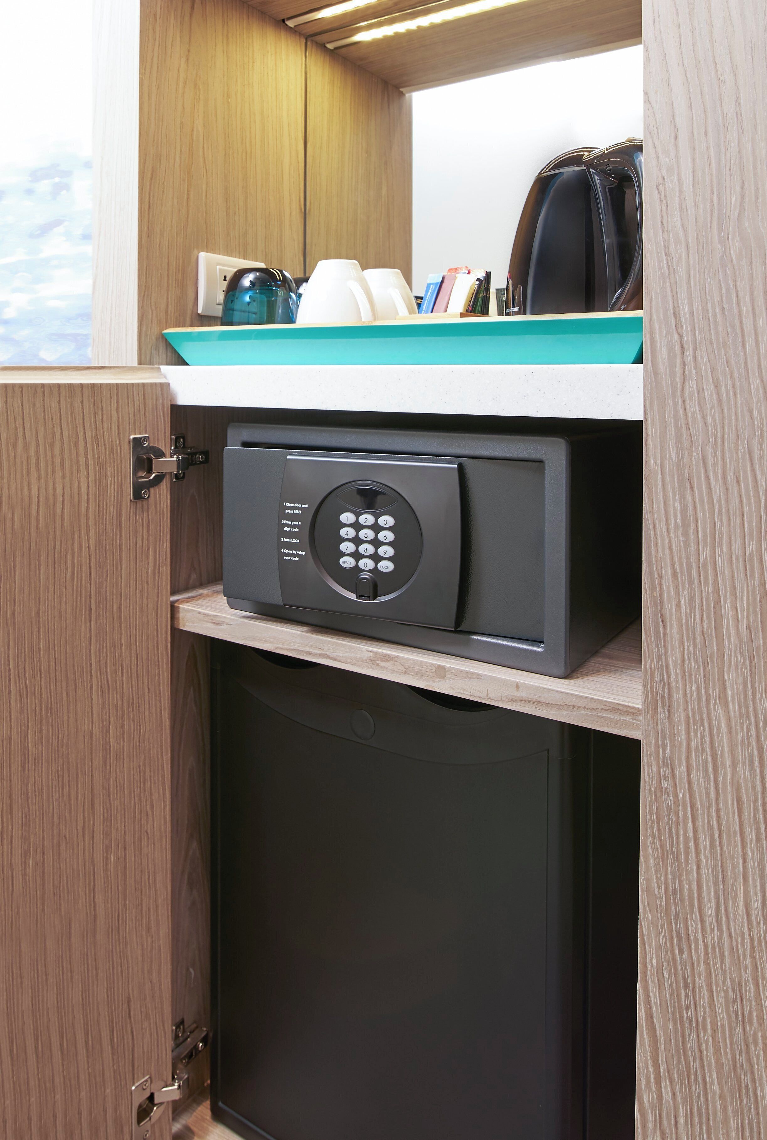 In-room safe, desk, laptop workspace, blackout drapes