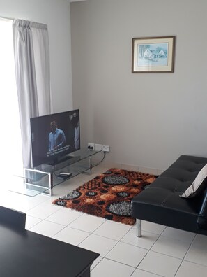 Appartement Confort, 1 chambre | Salle de séjour | Téléviseur à écran plat de 50 po avec télévision par satellite