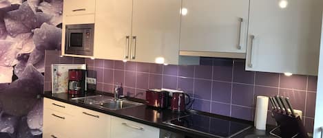 Departamento, 2 habitaciones, balcón (Blütenrausch) | Cocina privada | Refrigerador con congelador, microondas, horno y parrilla de estufa
